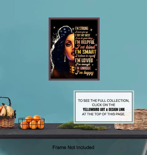 Vista 7 de Empowered Black Women Afro American Wall Art - Citas motivacionales positivas inspiradoras - Decoración del hogar con afirmaciones positivas "I Am