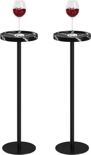 Vista 10 de Mesa de bebida, mesa auxiliar de pedestal pequeña, mesa de cóctel redonda, mesa auxiliar circular con base de metal, para espacios pequeños