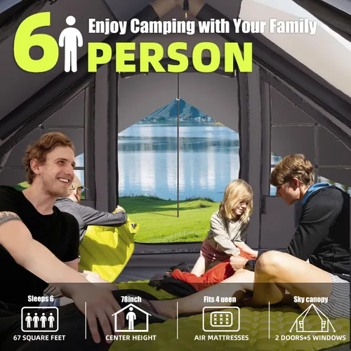 Vista 3 de Tienda de campaña inflable con bomba de aire eléctrica, Oxford resistente 420D, inflado automático de 5 minutos, tragaluz panorámico de observación