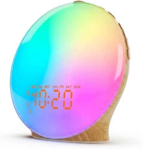 Vista 13 de JALL Reloj despertador Sunrise para dormitorios con máquina de sonido de ruido blanco, despertador de luz despertador para personas que duermen