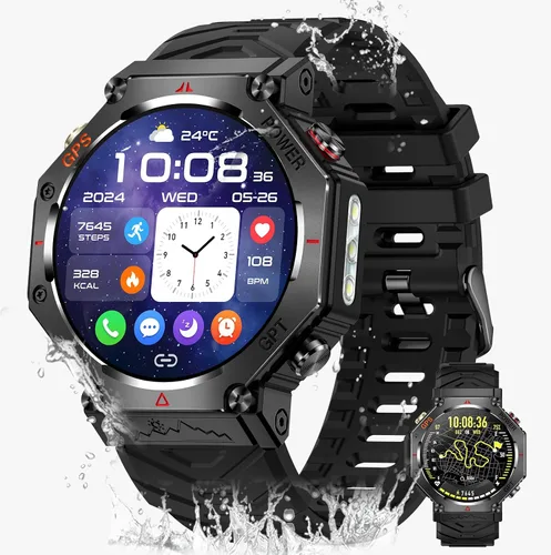 Vista 9 de [Usado] SW8 (negro) 1.39 pulgadas elegante reloj inteligente para hombres, llamadas Bluetooth, asistente de voz AI, 107 modos deportivos, 3ATM