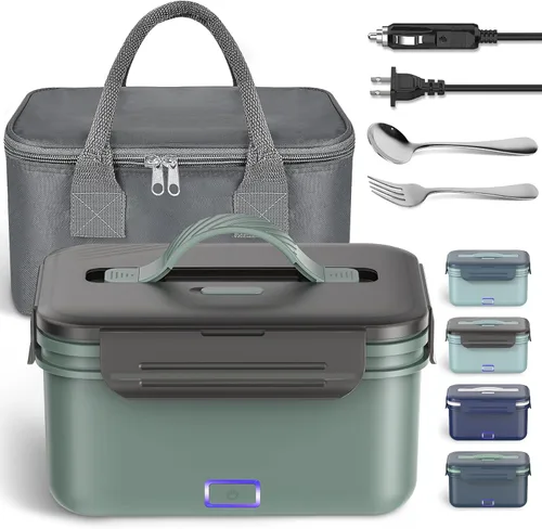 Vista 11 de Vingud Lonchera eléctrica inalámbrica para adultos, lonchera térmica recargable de 1.8 L, calentador de alimentos, lonchera portátil autocalentable