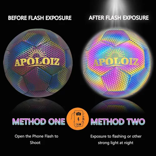 Vista 2 de Holographic Reflective Soccer Ball Glow in The Dark,Light up Soccer Ball for Night Training (with Pump)