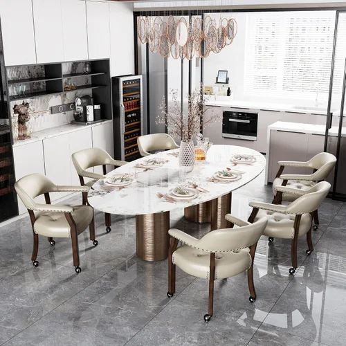 Vista 11 de Juego de 2 sillas de comedor con ruedas, poliuretano gris antiguo Gris (Antique Grey)