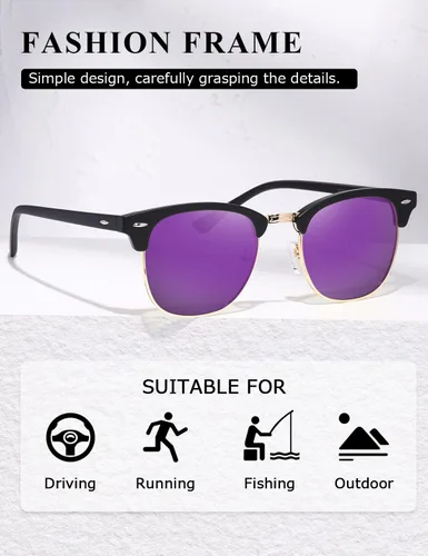 Vista 58 de AEVOGUE Gafas de sol polarizadas para mujeres y hombres semi marco retro gafas de sol AE0369