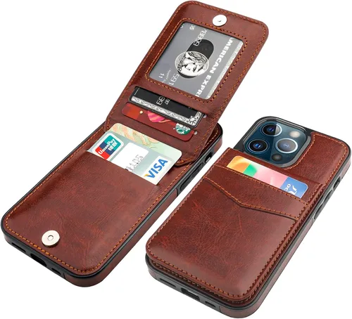 Vista 20 de KIHUWEY Funda tipo cartera para iPhone 13 Pro con soporte para tarjetas Negro