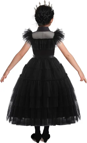 Vista 4 de Hellet Girls Cosplay Costume Dress for Wednesday Addams Family Kids Costumes Black Dance Princess for Halloween School Party