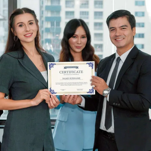 Vista 5 de Papeles de certificado de pergamino azul imperio, dorado y blanco - Paquete de 25, compatible con impresoras láser y de inyección de tinta