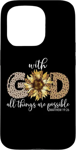 Vista 14 de iPhone 16 With God All Things Are Possible Leopard Sunflower Faith Case