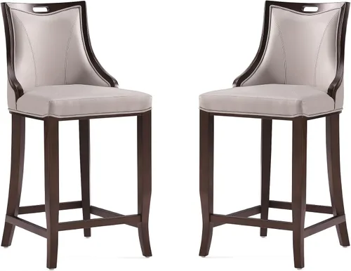 Vista 21 de Manhattan Comfort Emperor Taburetes de bar de cuero vegano con respaldo, acolchado de espuma y marco de madera de haya maciza, taburete de bar bronce