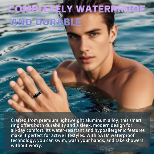 Vista 8 de Anillo Rastreador de Actividad para Hombres – Anillo Inteligente con Monitor de Frecuencia Cardíaca, SpO2, Presión Arterial, Monitoreo del Sueño