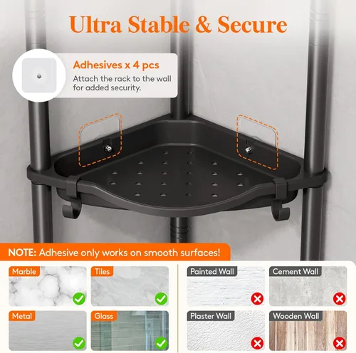 Vista 4 de Lifewit Estante de Ducha de 3 Niveles de Pie Esquinero, Estante Organizador de Baño de Plástico para Almacenamiento de Champú, Jabón Corporal, Negro