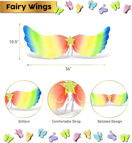 Vista 3 de Mozlly Wings One Size Fits Most Glittery Lightweight Breathable Fashion Wing with Elastic Straps for Cosplay