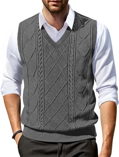 Vista 11 de COOFANDY Chaleco de Suéter con Cuello en V para Hombre Chaleco de Punto Casual Pullover Chaleco Ajuste Ceñido Sin Mangas Ligero Chaleco de Suéter