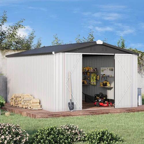 Vista 26 de AECOJOY Cobertizo de almacenamiento de metal para exteriores de 3 x 5 pies, cobertizo de herramientas de jardín resistente con puerta de gran