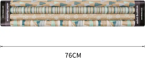 Vista 5 de RUSPEPA Papel de regalo de Navidad, papel kraft – reno, rayas y copos de nieve en diseño azul – 4 rollos – 30 pulgadas x 10 pies por rollo