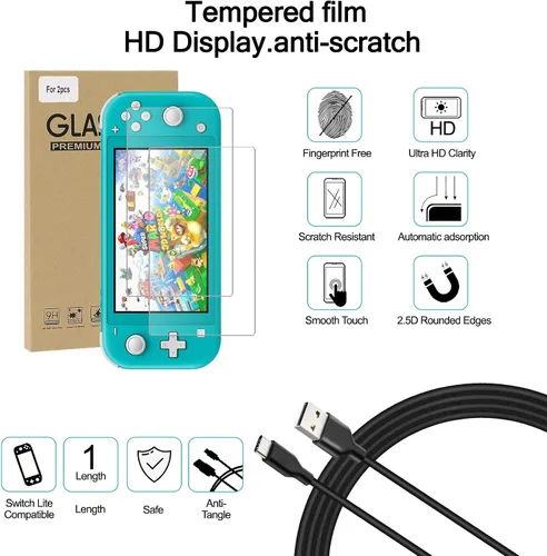 Vista 6 de Switch Lite Accessories Bundle, Kit with Carrying Case,TPU Case Cover with Screen Protector,Charging Dock,Playstand, Game Case, USB Cable