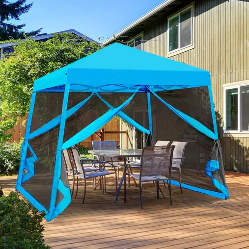 Vista 5 de EAGLE PEAK Tienda de campaña desplegable de 10 x 10 pies inclinados de fácil instalación con mosquitera, 64 pies cuadrados de sombra, azul claro