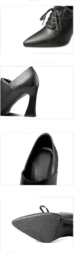 Vista 3 de Botines puntiagudos con cordones para mujer, tacón alto puntiagudo, tacón alto, estilo Oxford, para boda, fiesta, tacón alto
