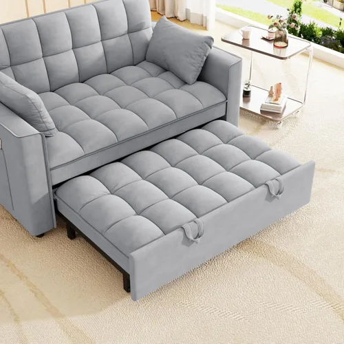 Vista 6 de Aoowow Sofá cama convertible 3 en 1, sofá cama extraíble con respaldo ajustable, sofá biplaza pequeño de terciopelo con bolsillos de almacenamiento