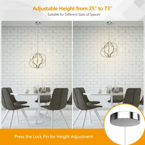 Vista 7 de Tangkula Candelabro LED moderno, lámpara colgante regulable con altura ajustable, lámpara de techo para dormitorio, sala de estar y comedor, LED