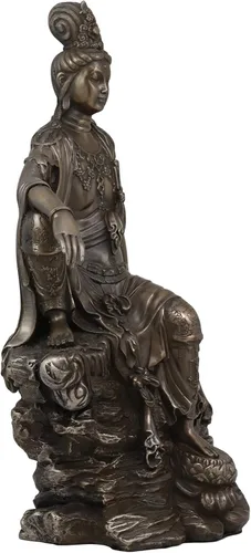 Vista 4 de Ebros - Estatua de Bodhisattva de la diosa del agua y la luna Kuan Yin en resina de bronce sintético, 13.75 pulgadas de alto, Museo de la Deidad