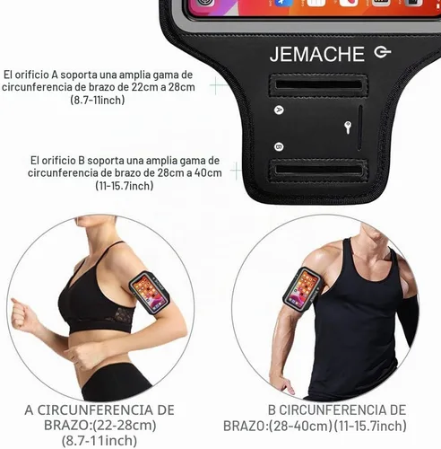 Vista 5 de Brazalete para iPhone 17 16 Pro, JEMACHE Gym Workouts Running Arm Band para iPhone 17/16/15/14/13/12 Pro (negro)