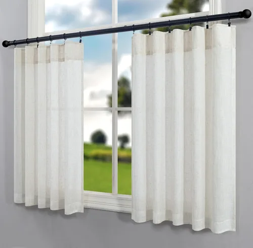 Vista 54 de Pitalk Cortinas de lino para café de 24 pulgadas de largo, con bolsillo trasero, plisadas, estilo bohemio, granja, cocina, cortinas para ventana