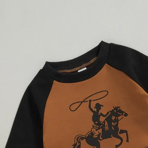 Vista 4 de Conjunto de sudadera de manga larga para bebé del oeste, conjunto de pantalones de caballo de Yee Haw, conjunto de pantalones de vaquero para otoño