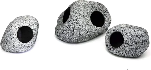 Vista 3 de JIH Decoraciones de acuario de roca, refugios de cerámica, hábitat de camarones, tubo de reproducción, cueva oculta, cueva apilable para decoración