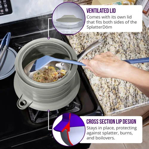 Vista 40 de L.I.Q - Protector de salpicaduras de silicona, se adapta a macetas de 8 y 10 pulgadas (20 y 9.8 in), apto para microondas y duradero, incluye tapa