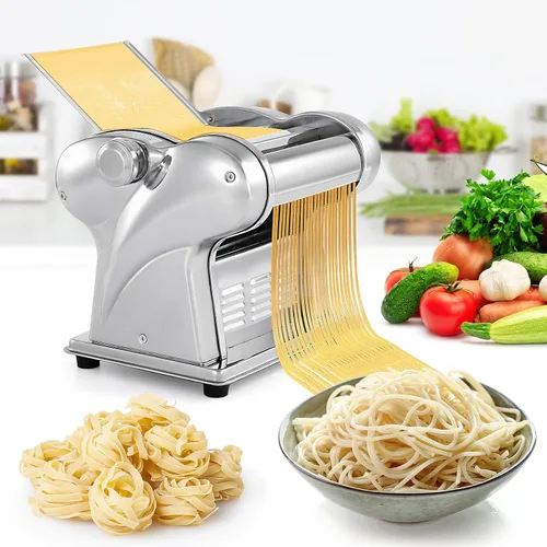 Vista 8 de Máquina eléctrica para hacer pasta WICHEMI, rodillo de pasta y espaguetis, prensa de fideos de acero inoxidable de 135W para uso doméstico familiar
