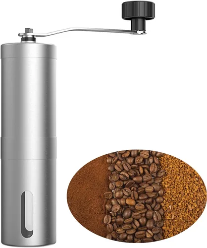 Vista 10 de Molinillo de café manual, rebabas de acero inoxidable, ajustes de molienda ajustables, manivela portátil para expreso, goteo, prensa francesa