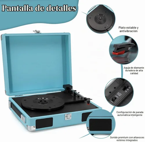Vista 9 de LP&No.1 Reproductor de discos de vinilo Maleta Reproductor de vinilo, azul