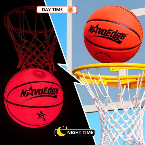 Vista 5 de Balón de baloncesto que brilla en la oscuridad Balón con luz LED recargable por USB-C Tamaño oficial 7 para adolescentes y adultos para niños