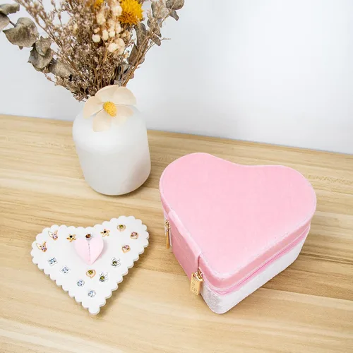 Vista 6 de Caja de regalo en forma de corazón, caja de viaje para aretes, joyero, organizador para anillos, collares, pulseras, regalo de recuerdo