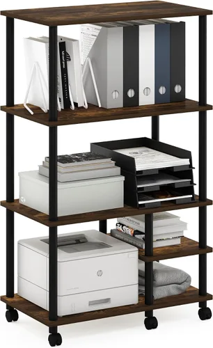 Vista 7 de Furinno Turn-N-Tube - Estantería multipropósito con exhibición y almacenamiento para impresora de 3 niveles, sin herramientas, color pino ámbar