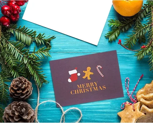 Vista 2 de Sustainable Greetings Paquete de 48 tarjetas de Navidad con sobres, de 4 x 6 pulgadas, 6 diseños retro modernos en rojo, verde, morado y marrón