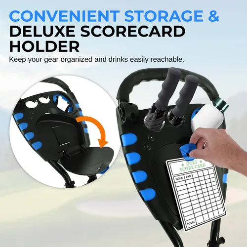 Vista 5 de SereneLife Carrito de Golf Ligero y Plegable - Carrito de Empuje de Golf Plegable de Aluminio con Mango Ajustable, Correas Elásticas para Bolsa