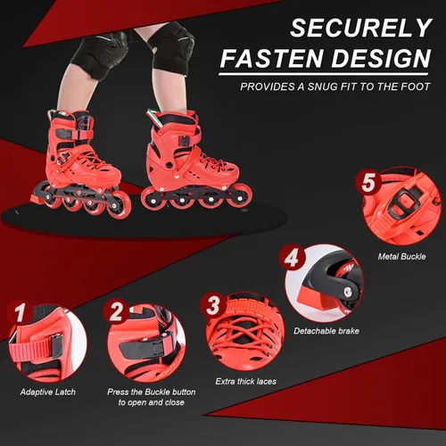 Vista 4 de Patines en línea ajustables para niñas y niños con 8 ruedas, patines en línea para niños, jóvenes, principiantes, niños grandes para jugar