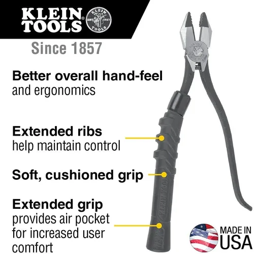 Vista 7 de Klein Tools Alicates D2000-9ST, cortadores laterales son alicates resistentes de 9 pulgadas para barras de refuerzo, ACSR, tornillos, clavos