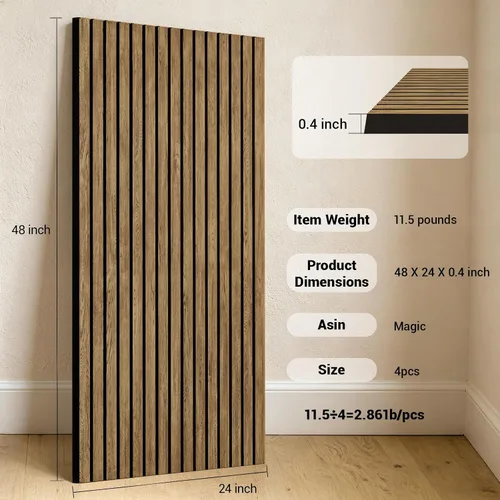Vista 4 de 4 paneles de pared de listones de madera acústica 3D, absorción de sonido con cancelación de ruido, decoración de pared interior de teca natural