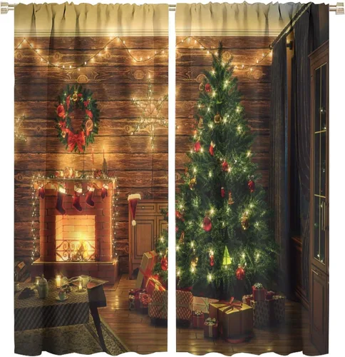 Vista 43 de Cortina opaca de Navidad para ventana, campanas de Navidad, festivales, decoración de atmósfera, cortina para sala de estar, habitación