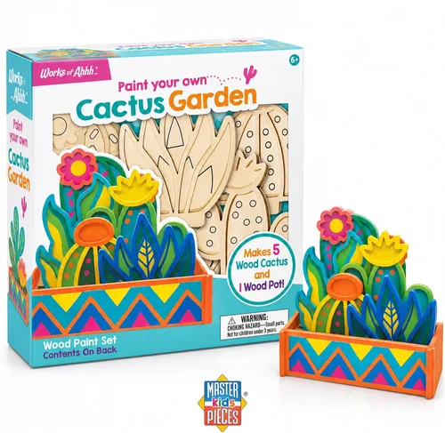 Vista 2 de Works of Ahhh... Juego de manualidades - Kit de pintura de madera prémium para jardín de cactus