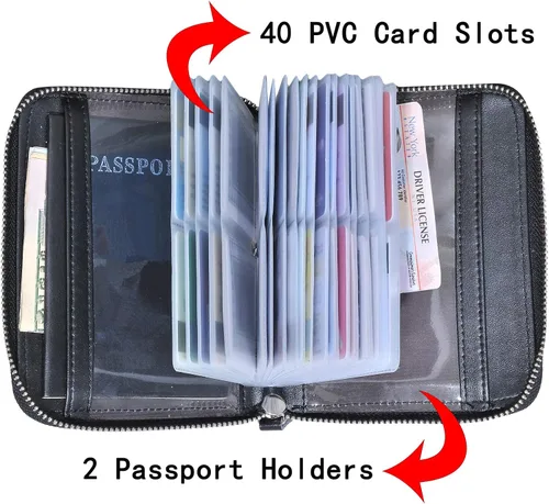 Vista 6 de Yuhan Pretty Cartera grande de cuero para pasaporte con 42 ranuras para tarjetas de crédito