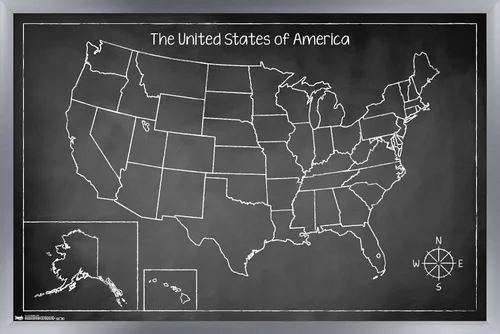Vista 13 de Trends International Chalk Map - Póster de pared de Estados Unidos, 14.725 x 22.375 pulgadas, versión enmarcada de madera de granero Versión