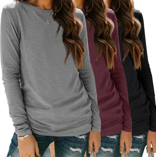 Vista 40 de SUNBS Paquete de 3 camisas de manga larga para mujer, ajuste holgado, ropa de otoño, ropa de moda 2025, camisetas básicas de entrenamiento, trajes