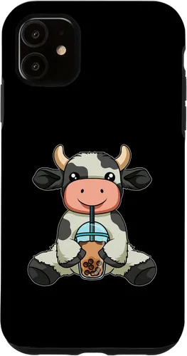 Vista 6 de iPhone 12 mini vaca beber té de burbujas lindos animales con estuche de té Boba