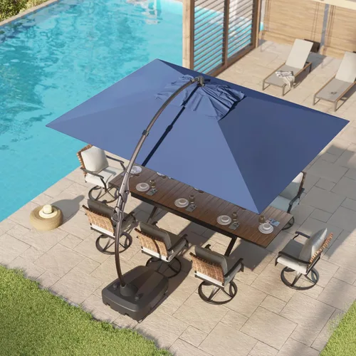 Vista 13 de Grand Patio 9x12 pies Sombrilla voladiza con base y funda para exterior, sombrilla rectangular de aluminio para terraza y jardín (Champán, 9x12 pies)