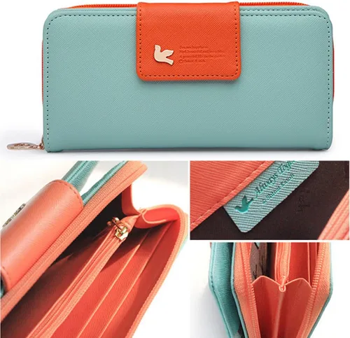 Vista 3 de NEWANIMA Billetera para mujer para múltiples tarjetas dos pliegues de cremallera larga cartera de mano Azul Skyblue NA